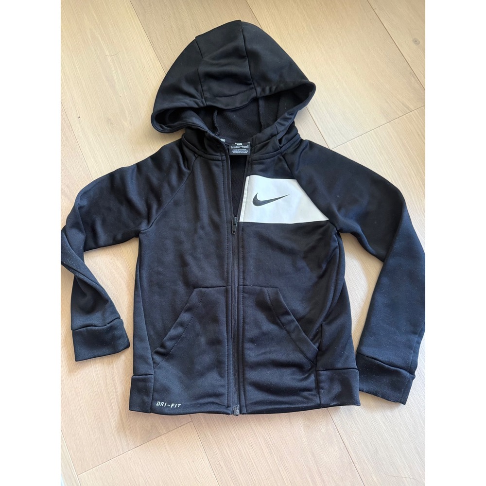 Nike Boys Dri-FIT Full Zip Training Hoodie Black White Size 6 (5-6 Yrs)